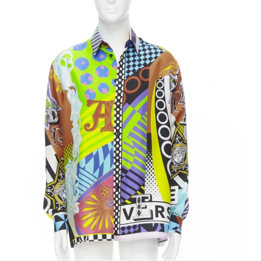 new VERSACE 2020 Runway Pop Temple collage vintage print silk shirt